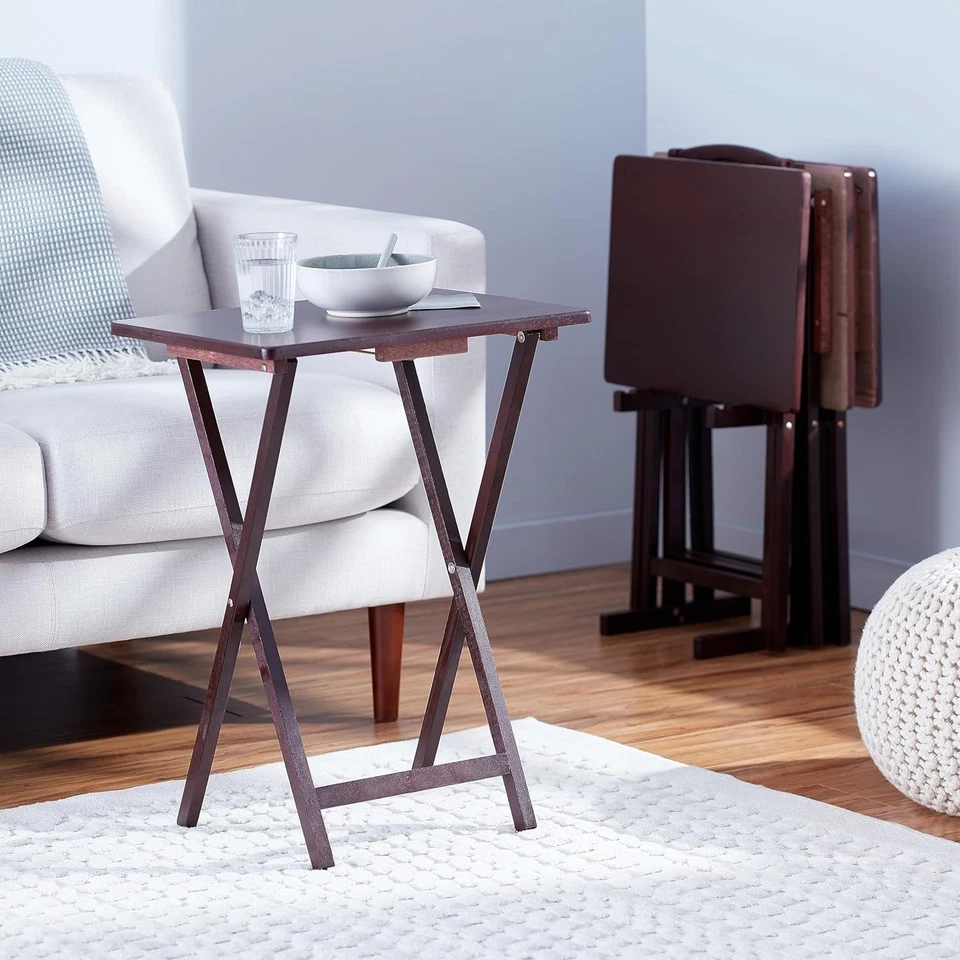 Mesas Bandeja Plegable Portátil Clásicas en Espresso - Paquete de 4 para Cada Ocasión Foto 4 de 4