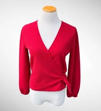 Madewell Texture and Thread Crepe Wrap Long-Sleeve Red Top, Size S