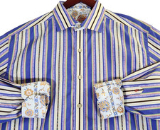Robert Graham Shirt Men's Large Purple Striped Floral Flip Cuffs Button Up