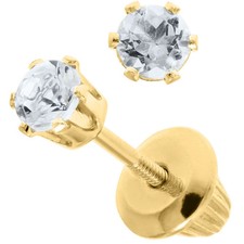 14K Yellow Gold 3mm White Topaz Baby Stud Earrings-April