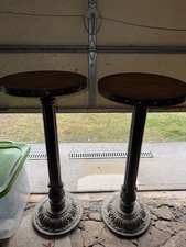 Industrial Bar Table – Round Wood Top & Cast Iron Base – Rustic Vintage Style