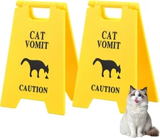 2Pcs Cat Vomit Caution Sign,Humorous Desk Decor Cat Themed Gifts for Cats Lovers