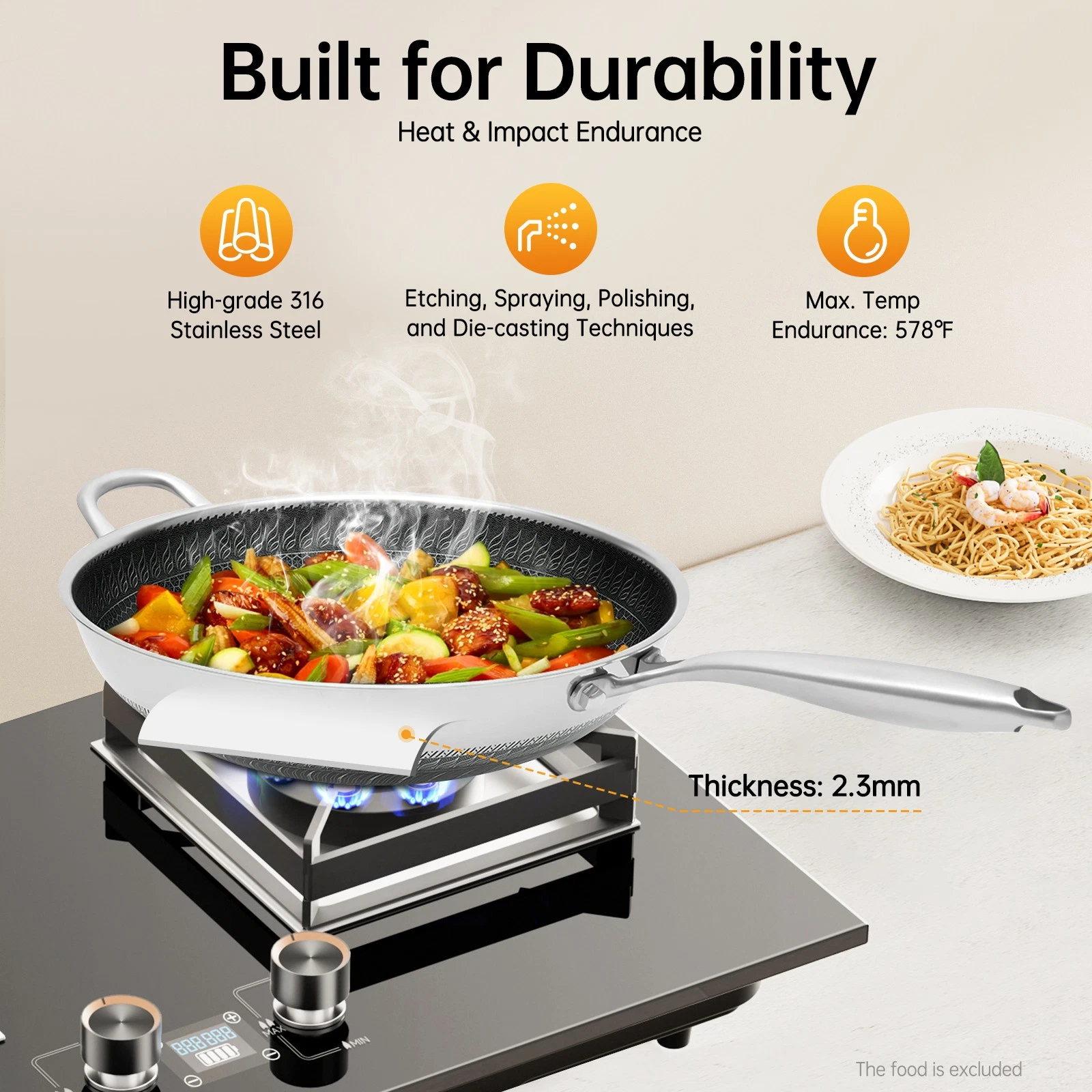 Kitchen Frying Pan Non-Stick Double Sided Screen Honeycomb Woke Stainless Steel