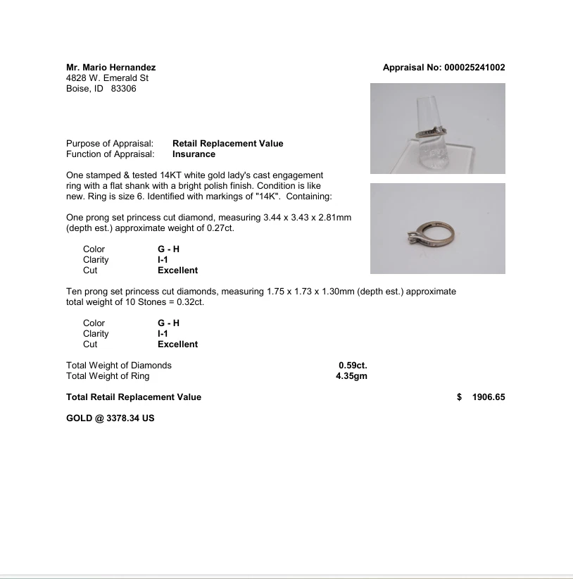 14KT White Gold Lady's Engagement Ring SZ 6 - Image 3 of 4