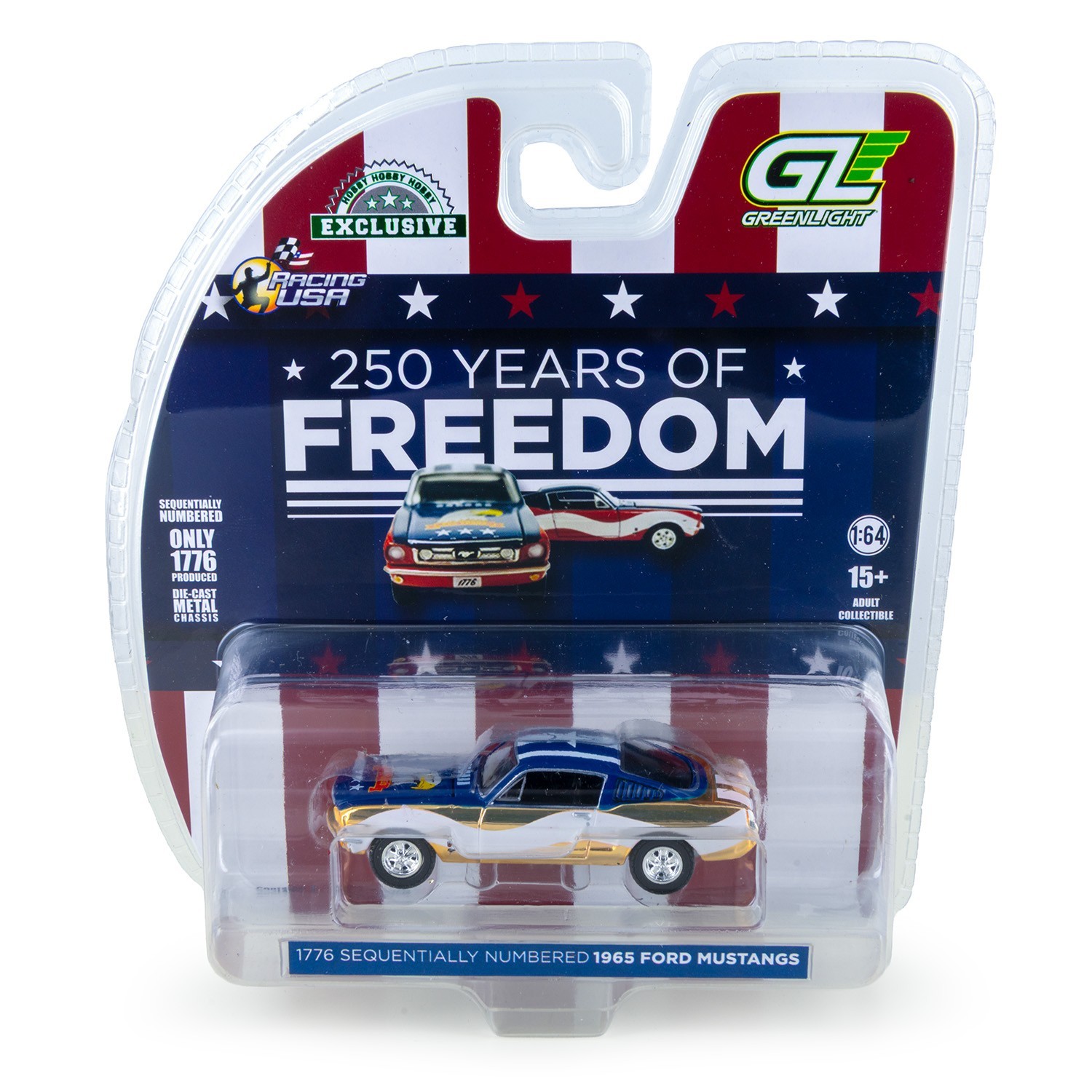 GOLD CHROME CHASE Greenlight 1965 Mustang "250 Years Of Free