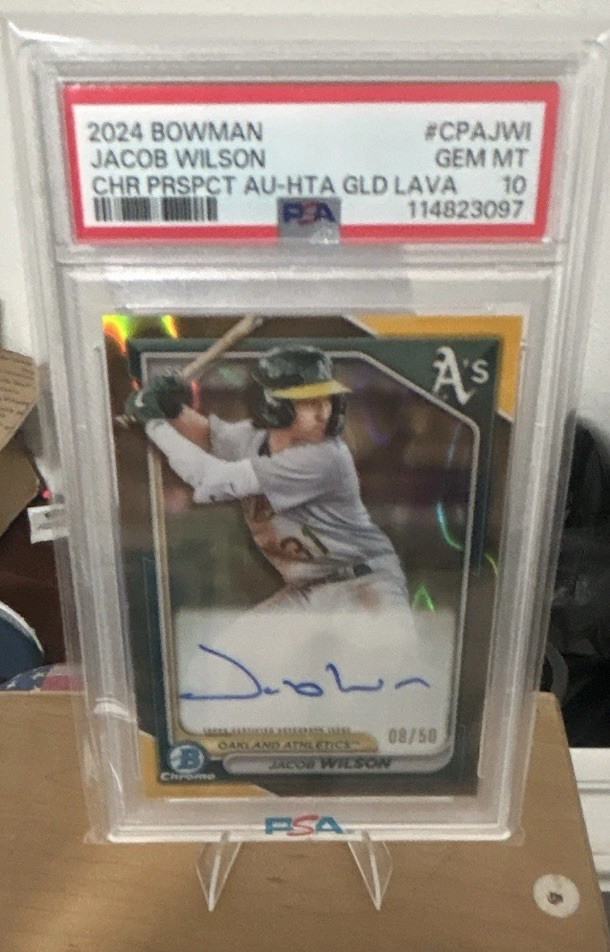 2024 Jacob Wilson Chrome Prospect Gold Lava /50 Auto PSA 10 chase Pack re Desc
