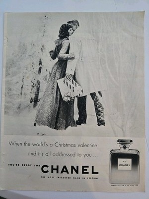 1956 Chanel No. 5 Perfume romantic couple Christmas Valentine to you vintage ad 