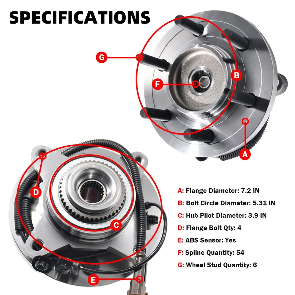 Par de bujes de cojinete de rueda delantera 4x4 MOOG para Ford F-150 LOBO 2018-2020 con 6 orejetas ABS Foto 3 de 4