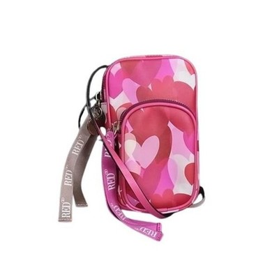 RED VALENTINO Handy Umhängetasche aus rosa Leder mit Herzmuster