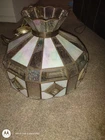 Vintage Mid Century Iridescent Stained Glass 5 Light Pendant Chandelier