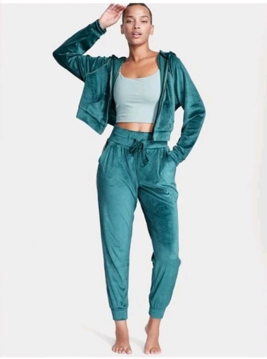 【SECRET】SECRET VELOUR Tracksuit Victoria's Secret On Point Velour Track Suit M/L* Teal Rhinestone