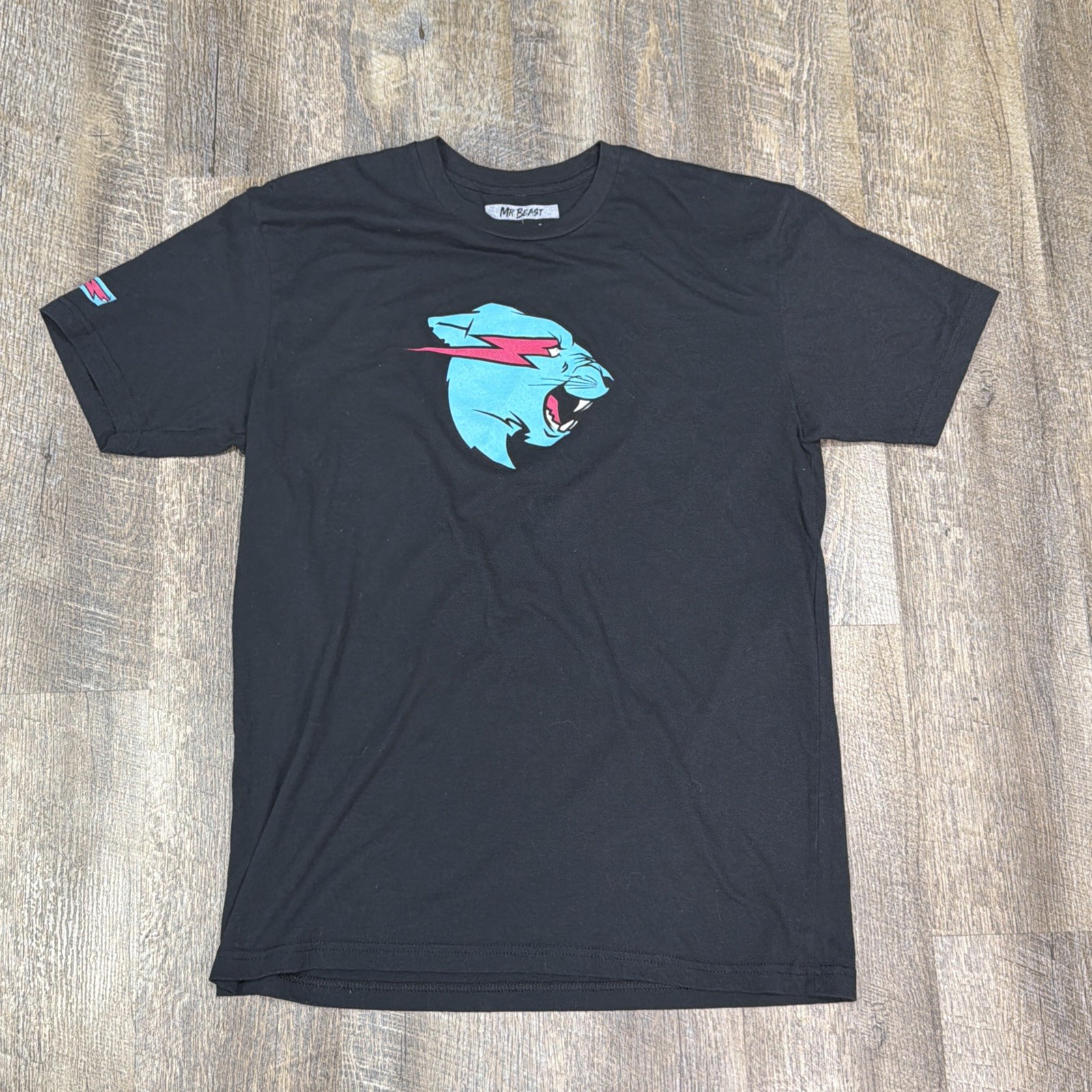 Official Mr Beast Merch L Unisex Black Short Sleeve T-shirt with Panther Logo