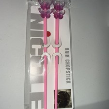 Set of 2 Pink Hair Chopsticks with Pink Gem Butterflies