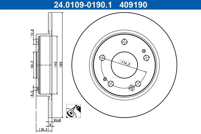 ATE 24.0109-0190.1 Disco freno pieno, rivestito - Immagine 3