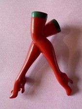 Vintage Celluloid Plastic SEXY RED LEGS With GREEN GARTERS / High Heels BROOCH