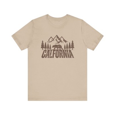 California Bear Silhouette Tee, Mountain Forest Scene, Retail-Fit