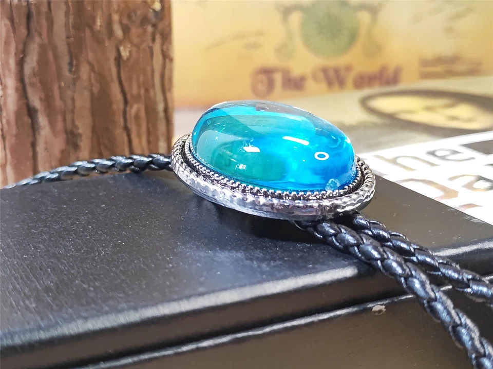 Collar de boda con corbata de piedra acrílica azul para hombre padrino de boda - vaquero occidental Foto 3 de 4