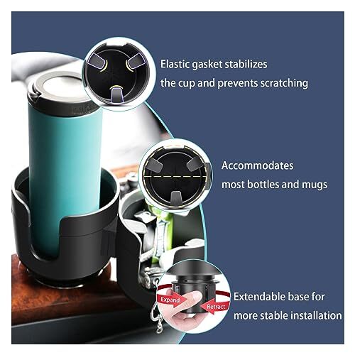 2-in-1 Car Cup Holder Expander Adapter, Multifunctional Large Auto Cup Black - Picture 5 of 7
