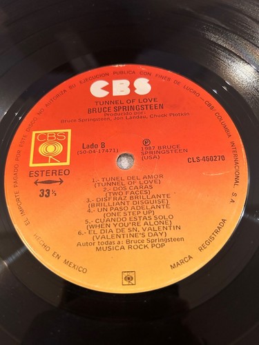 BRUCE SPRINGSTEEN Tunnel Of Love TRANSLUCENT VINYL 1987 MEXICO 12" LP Pop Rock - Picture 8 of 8