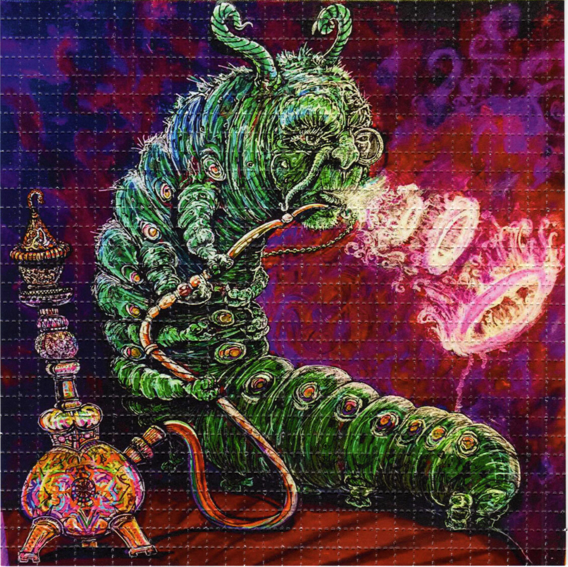 Hookah-Smoking Caterpillar BLOTTER ART perforated sheet paper psychedelic  art