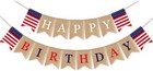 Happy Birthday Burlap Banner Decoration Patriotic Flag