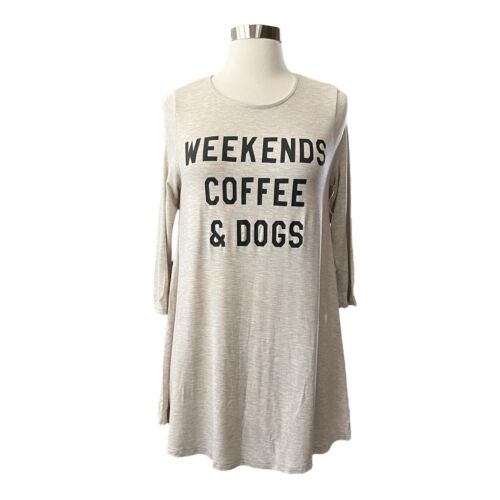 NWT BLVD Top Women's Size S Beige 'Weekends Coffee and Dogs' 3/4 Sleeve Graphic