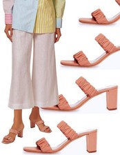 Image of STAUD 39 Frankie Ruched Leather Double Band Slides in Dawn 8.5 NIB