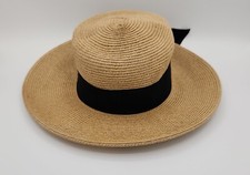 Scala 13" Sun Hat Women's Paper Braid Brim Natural Black Bow One Size Hand Made
