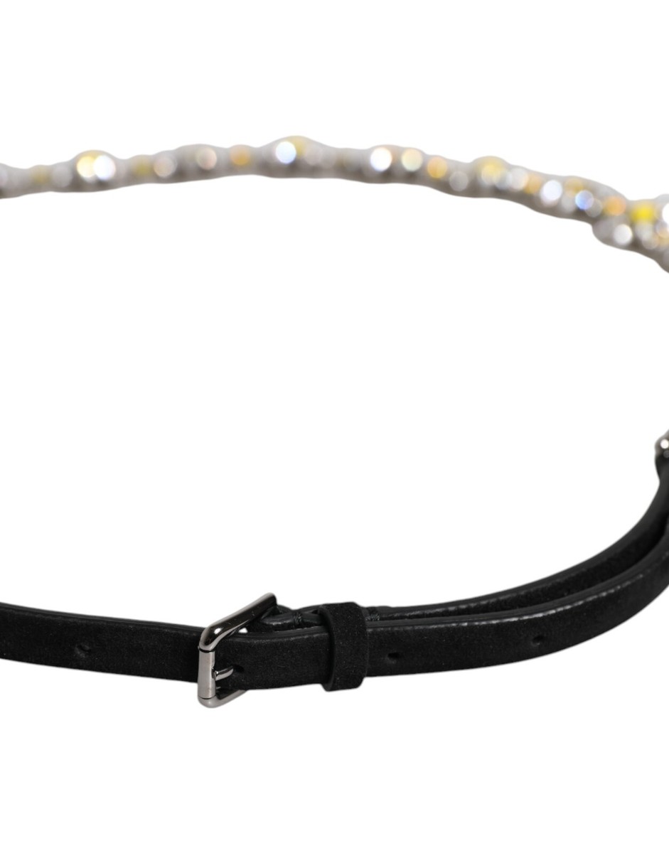 DOLCE & GABBANA Belt Black Leather Daisy Crystal Embellish  display picture 2