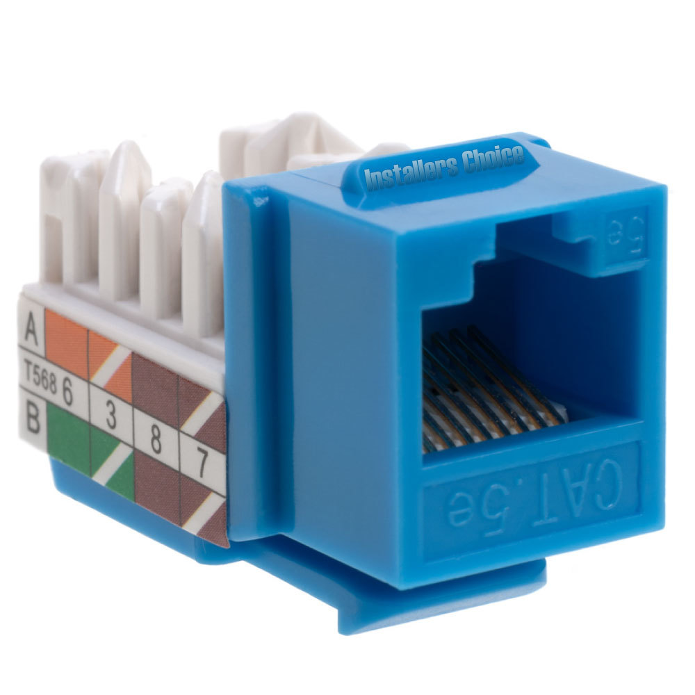 40 Pack Cat5e 45° Angled Keystone Jack 110 Punchdown 8P8C Blue