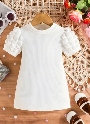 Kinder Baby Mädchen Puff Kurzarm Kleid In Weiß Alter 18-24 Monate Neu 