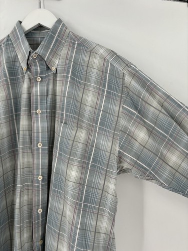Burberry Vintage Button Down Mens Large Blue White Tartan Plaid Long Sleeves - Picture 3 of 20