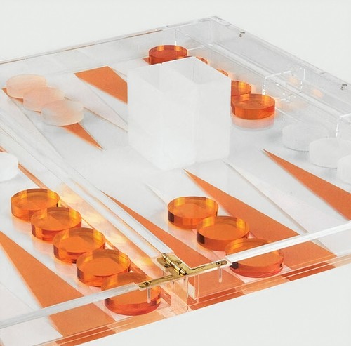 Tizo Lucite Backgammon Set Multicolor Turquoise Orange - Picture 4 of 6