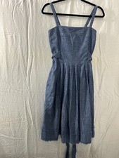 Talbots Chambray Blue Denim Tie Back Sundress Womens Size 4 Zip Pockets Raw Hem