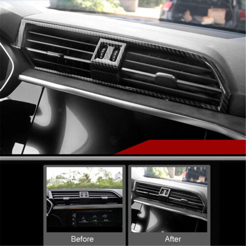 Cubierta de ventilación de salida de aire central interior de fibra de carbono para Audi Q3 2019~2023 Foto 3 de 4