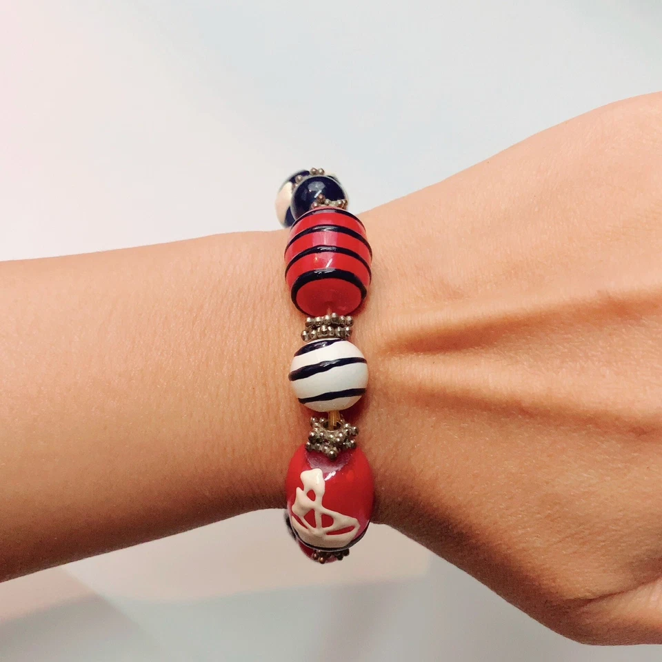 Pulsera de moda con cuentas de cadena azul marino rojo Foto 2 de 4