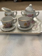 Miniature Tea set Porcelain Pink Flowers Incomplete Missing Teapot B10