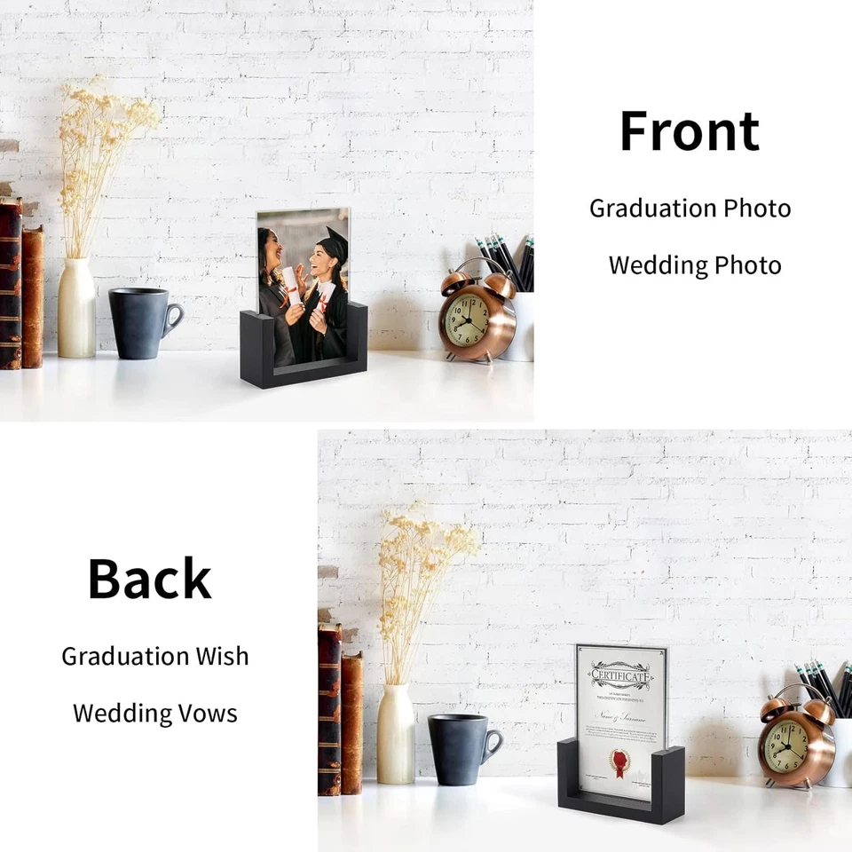 5x7 Picture Frame Set of 2, Black Rustic Wooden Photo Frames 5 by 7 Inch with HD - Image 3 of 4