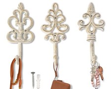 Shabby Chic Decorative Wall Hooks - Set of 3 - Cast Iron French Country Wall ...
