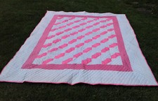 Vintage Diagonal Arrow Quilt Pink and White