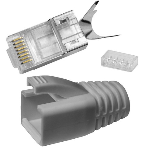 100x Network connector RJ45 Plug grey CAT5 CAT6 CAT7 LAN gold plated contacts - 第 1/2 張圖片