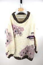 Vintage handmade wool  mohair jumper in cream, mauve  bark size UK14