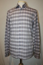 HUGO BOSS Regular Fit Gray Burgundy Plaid Dress Shirt Sz 16 36/37 100 Cotton