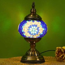Turkish Moroccan Mosaic Table Lamp Metal Base 3-Color Adjustable Night Light