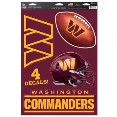 WASHINGTON COMMANDERS 4 PIECE MULTI-USE DECALS 11"X17" SHEET WINDOWS CORN HOLE