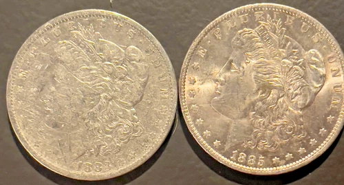 MORGAN SILVER DOLLARS, ESTATE SALE, COLLECTION, AU, 1883 AND 1885