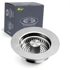 Kitchen Sink Drain Strainer and Stopper Combo, 3 in 1 Stainless Steel 1 Pack