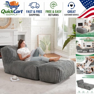 Oversized Ergonomic Bean Bag Chair Sofa for Adults - Comfortable Lounger in Grey