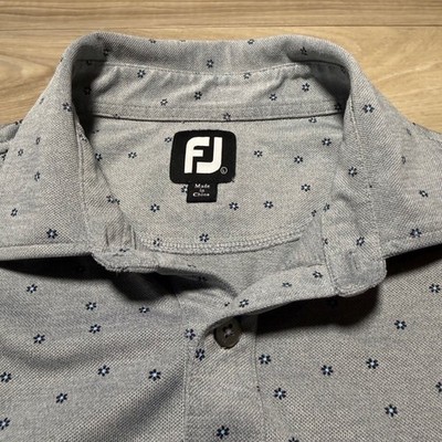 FootJoy Polo Shirt Mens Large Grey Floral Micro Print Golf Performance Athletic