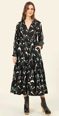 $428 Omika Misha Midi Dress In Samira Smokestack Size S EUC